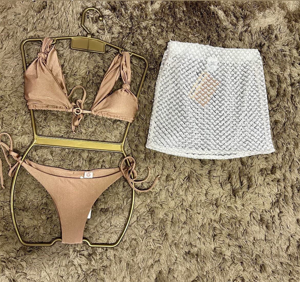 Conjunto Biquíni Nude e Saia Crochê — Boutique Eva Milhomem