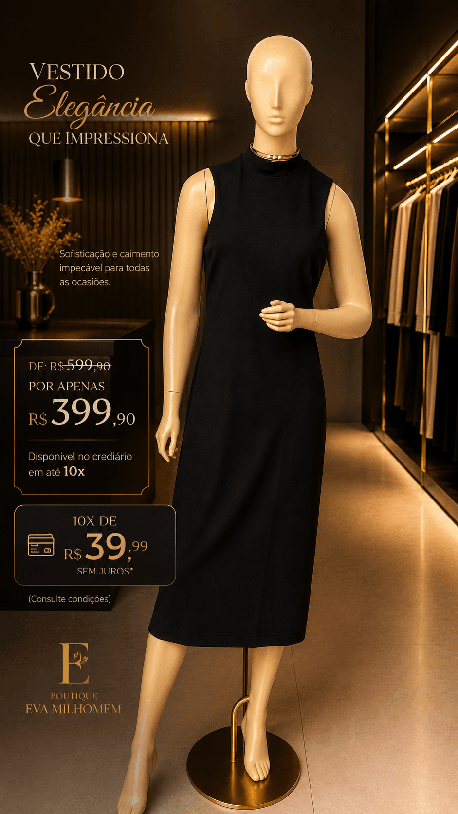 Vestido Elegância Preto — Boutique Eva Milhomem