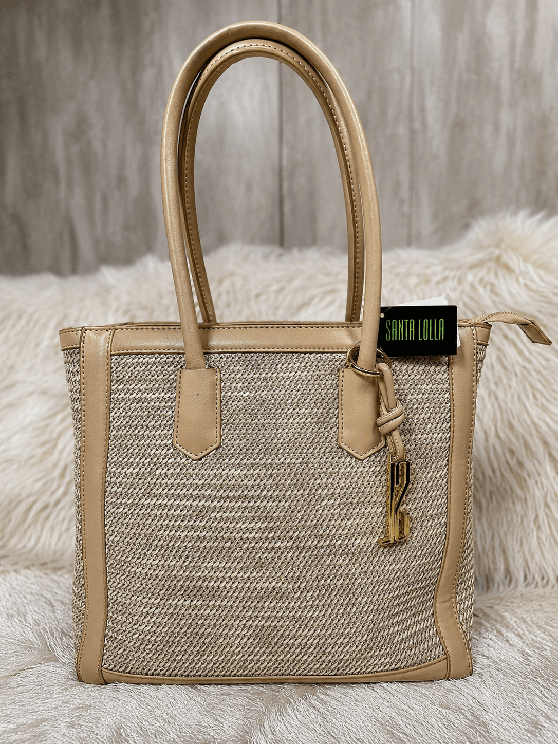 Bolsa Santa Lolla palha natural com alças caramelo