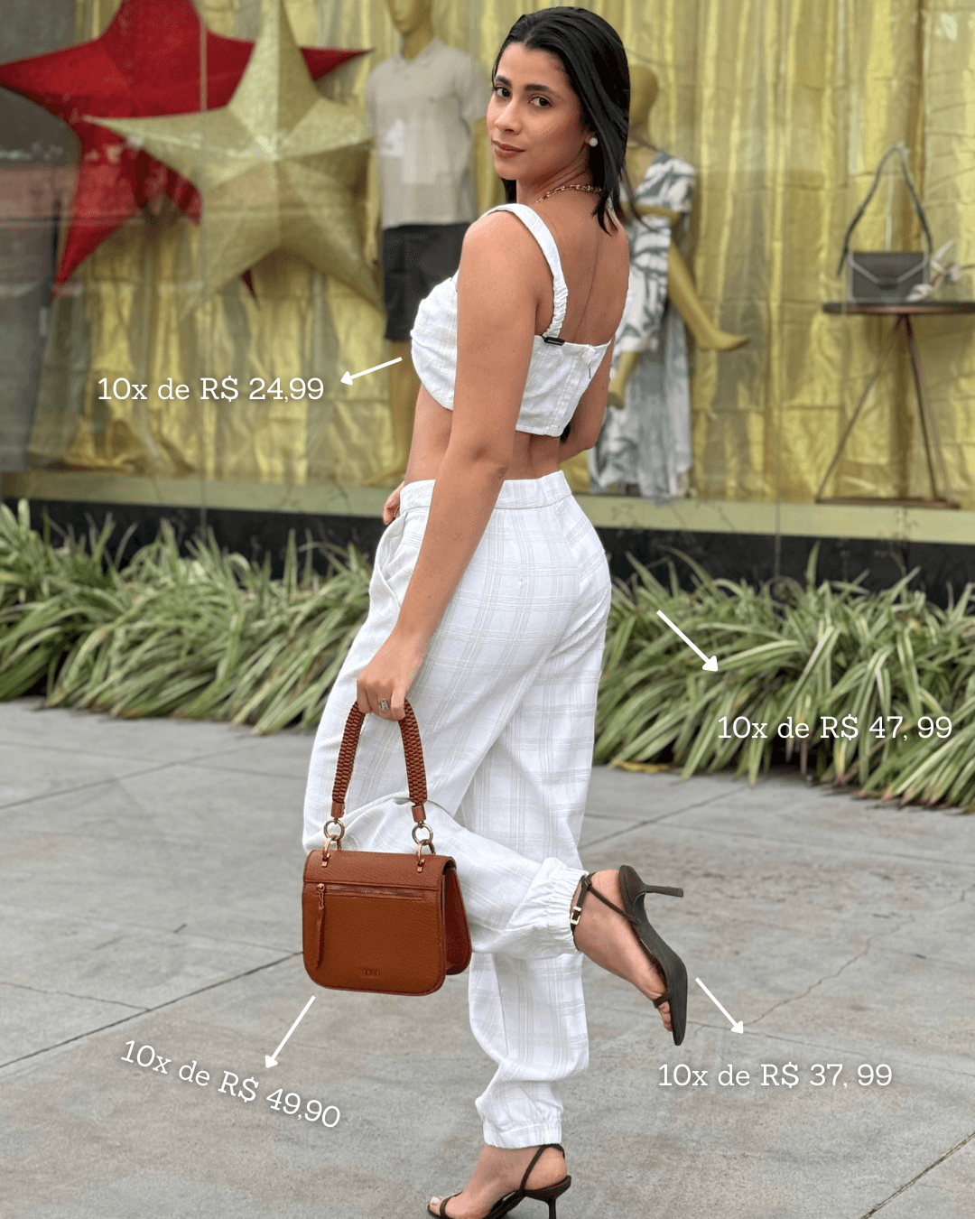 Look Branco Xadrez Conjunto Completo — Boutique Eva Milhomem